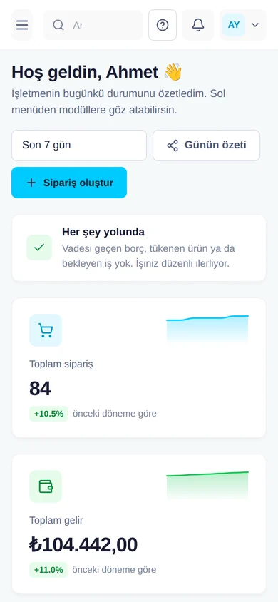 Kolaysa'nın telefon görünümü: özet kartlar alt alta, büyük düğmeler